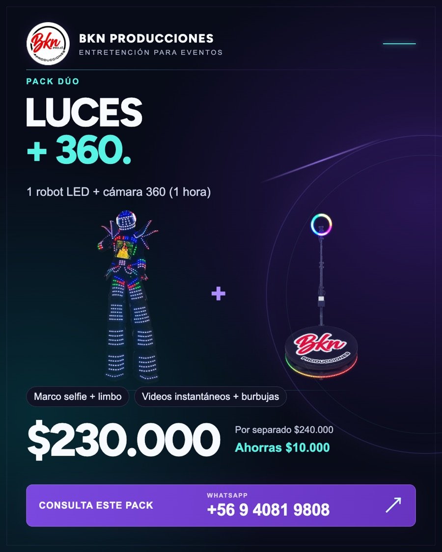 Pack Dúo: Robot LED y Cámara 360 para tu evento