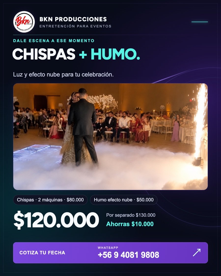 Chispas frías y humo efecto nube en entrada de matrimonio