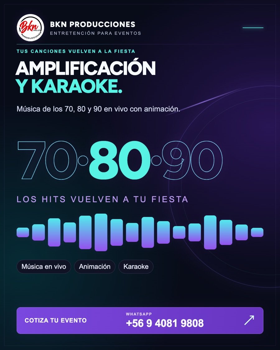 Amplificación y karaoke con música de los 70, 80 y 90 en vivo